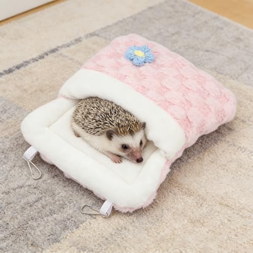 Litewoo Sugar Glider Sleeping Pouch Winter Warm Plush Hamster Sleeping Bag Bed Hideout Hanging Nest Bed for Small Animal Sugar Glider Rat Hamster Squirrel Chipmunk Hedgehog (Pink) - color: Pink