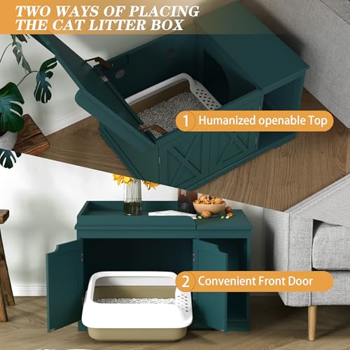 PUPETPO Cat Litter Box Enclosure Furniture, Hidden Litter Box Cabinet with Flip Top, 31.5" Indoor Cat House Washroom for Kitty, Medium and Large Cat, Green - color: Green