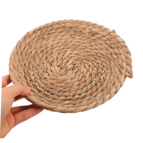 Natural Straw Breeding Nest Bowls, 5 Pack Woven Grass Rabbit Bedding Mats, 8 Inch Flat Bottom Cattail Fiber Hatching Cave for Quail Pigeons Bunnies, Edible Chinchilla Chew Toys