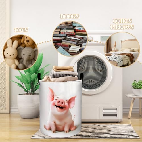 Smiling Cartoon Pig with Pink Cheeks Laundry Basket, Dorm Nursery Foldable Laundry Hamper Organizer for Bathroom Decor, Toy Clothes Storage Box for Bedroom 19.7x15.7 Inch - style: Pig23
