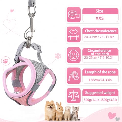 Bunny Harness and Leash Set Soft Breathable Rabbit Harness Eescape Proof Walking Training Rabbit Pet Vest Adjustable Mesh Vest HarnessCostume for Rabbits Ferret Small Pig Puppy Hamster