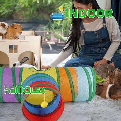 HIIMALEX Castle&Tunnel&Bed 3-in-1 Bunny's Gift Box: Extra Large Wooden Bunny Hideout with Ramp, Collasiple Tunnel and Soft Bed for Rabbit Guinea Pig Ferret Gerbil Hedgehog to Play Hide and Rest