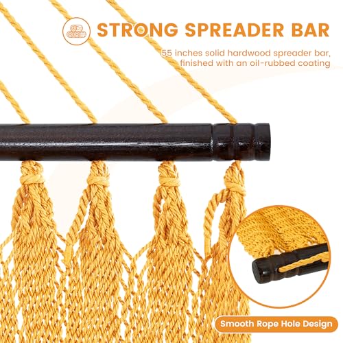 Lazy Daze XL Handwoven Caribbean Rope Hammock, 2+ Person Hammock | 13FT Polyester Outdoor Hammock with Spreader Bars & Straps & Carabiners, 500lbs Capacity for Outside, Patio, Yellow - color: Yellow