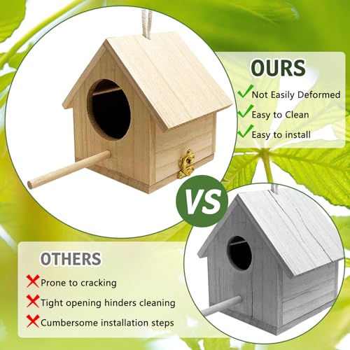 Tfwadmx Wooden Bird House, Pack of 2 Hanging Birdhouse for Outside, Wooden Nests Box Garden Patio DIY Decorative for Robin Budgie Swallow Little Sparrow Finch Throstle or Medium Size Birds