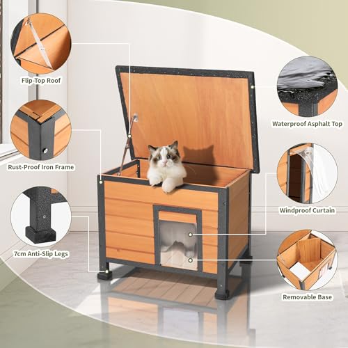 Outdoor Cat House，Outdoor Cat House Weatherproof, Openable Asphalt Roofs，cat House for Cats, Dog, Small to Medium Pets, Large Wooden Cat Houses