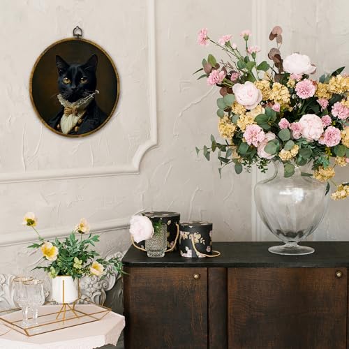 shiviody Vintage Black Cat Canvas Wall Art Decor, Retro Regal Gothic Animal Wall Decor, Dark Academia Cat Round Hanging Frame Prints Decorations for iving Room Bedroom Bathroom 10"x10" - color: Animals-19