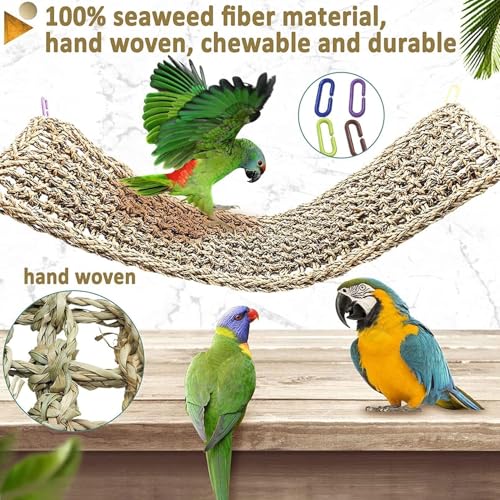 Bird Seagrass Mat 30 x 7 Inch Parrot Natural Seagrass Woven Net Hammock Parakeet Climbing Rope Ladder Mat Chew Toys Cage Accessories for Pigeon Macaw Cockatiel Conure Cockatoo Rat Bearded Dragon - size: 30" × 7"