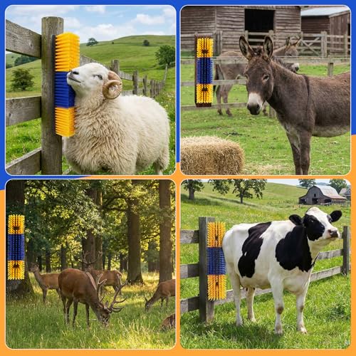 2Pcs Livestock Scratching Brush for Cow, Horse, Goat & Sheep - PBT High Elastic Bristles Design, Animal Grooming & Itch Relief Brush for Barn Entrance, Fence Corner & Feeding Area