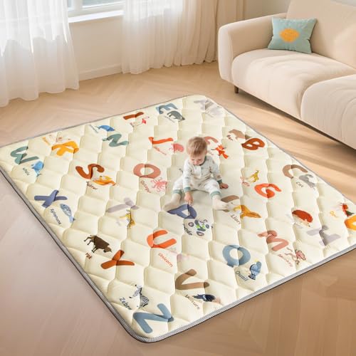 Omzer 65x50 Baby Play Mat for Floor, Playpen Mat for Toddlers Infants | Animal Alphabet Design, Safe Non-Slip Base, Extra Thick Soft Foam, Machine Washable, Foldable, Fits Playpen&Outdoor - size: 65"×50"