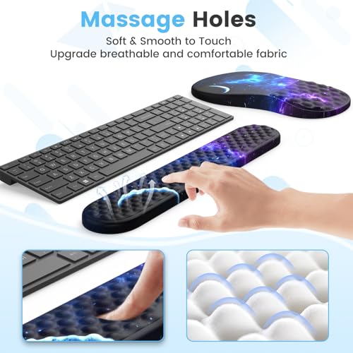 HAOCOO 3-Pcs Ergonomic Keyboard Wrist Rest Set with Mouse Pad | Ergonomic Wrist Support Set, Memory Foam Cushion, Smooth Tracking Surface, Massage Texture, Non-Slip Office Desk Accessory - color: Marble Blue