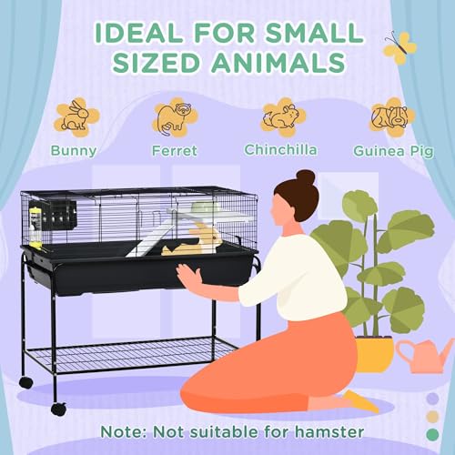 Two-Story Small Animal Large Hamster cage Cage Removable from Stand, Guinea Pig Hamster Enclosure Cage with Shelf and Wheels, Multi-Level Pet Habitat for Hedgehog Chinchilla Ferret