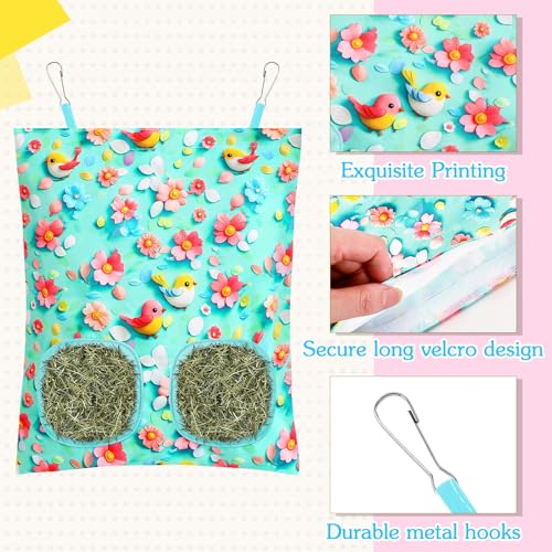UPINS 3Pack Guinea Pig Hay Feeder Bag,Bunny Rabbit Cage Bag Hanging Holder | Guinea Pig Cage Feeder,for Bunny Rabbits,Chinchillas,Hamsters,Small Pets,and Animals - color: Blue Pink Green