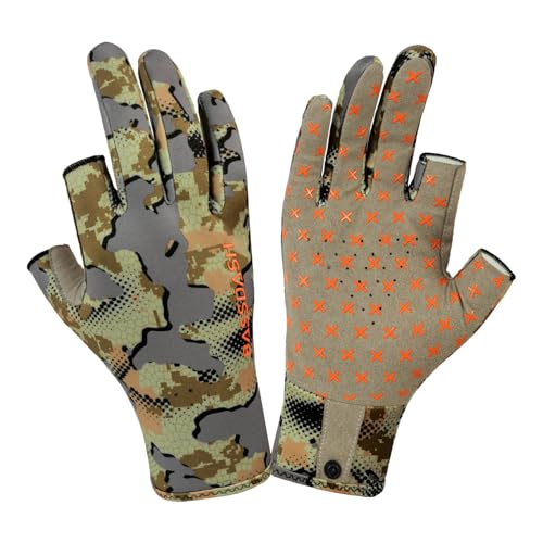 BASSDASH Unisex Fingerless Fleece Liner Camo Hunting Gloves for Cold Weather UPF 50+ Lightweight Fishing Photography HG06 - color: Open Terrain, size: Medium