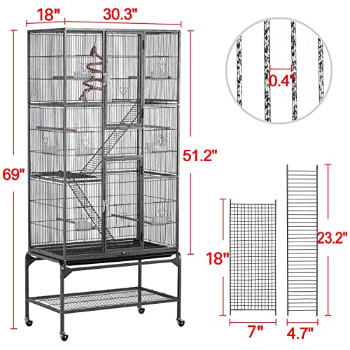 Yaheetech 69-Inch Extra Large Wrought Iron 3 Levels Ferret Chinchilla Sugar Glider Squirrel Small Animal Cage with Cross Shelves and Ladders, Black - color: Black