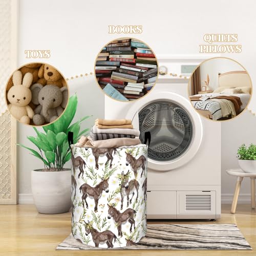 Cute Brown Donkey with Greenery Laundry Basket, Dorm Nursery Foldable Laundry Hamper Organizer for Bathroom Decor, Toy Clothes Storage Box for Bedroom 19.7x15.7 Inch - style: Donkey07
