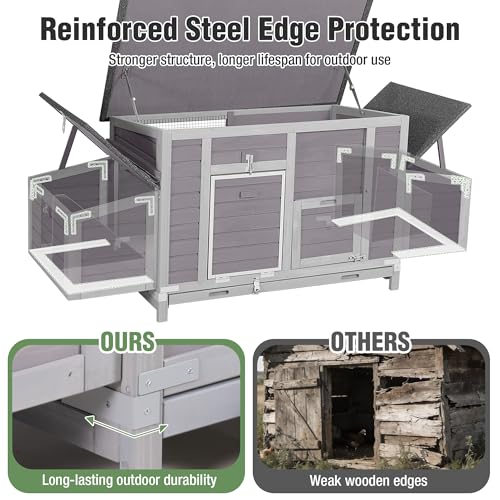 Large Chicken Coop for 4-6 Chickens with Nesting Box, Predator Proof Outdoor Hen House, Reinforced Frame, Waterproof Asphalt Roof, Easy Clean Pull-Out Tray, Ventilated Design