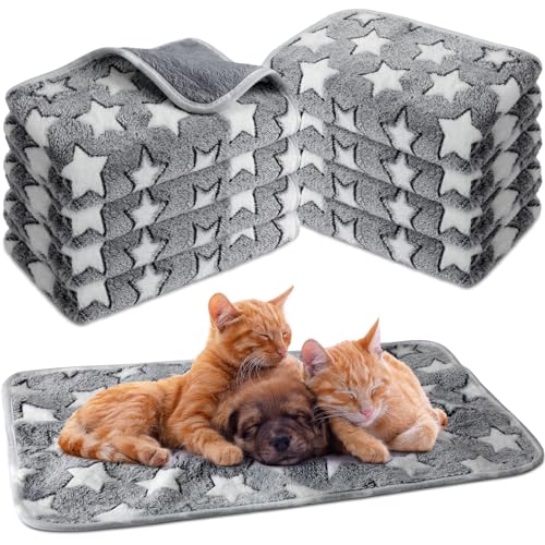 Tudomro 8 Pcs Absorbent Guinea Pig Blankets Washable Small Animal Fleece Bedding Cage Liners Reusable Pet Sleep Mat Pad Cover for Ferret Chinchilla Furniture Protection(Grey Star,16 x 24 Inch) - size: 16 x 24 Inch