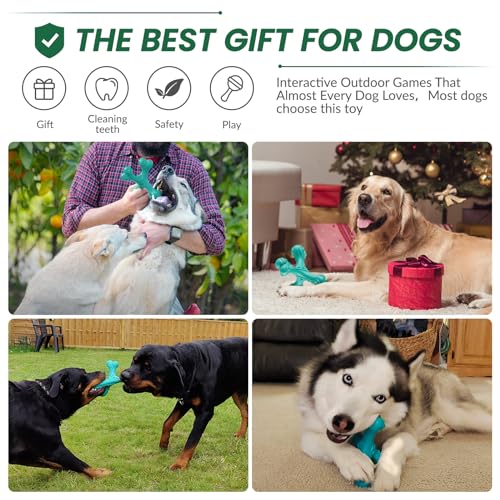 Dog Chew Toys for Aggressive Chewers Large Breed,Indestructible Bones Toy，Durable Cleaning Toothbrush Natural Rubber Dog Toys… (Blue) - color: Blue