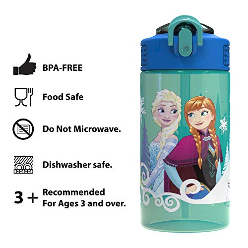 Zak Designs Disney Frozen 2 Kids Spout Cover and Built-in Carrying Loop Made of Plastic, Leak-Proof Water Bottle Design, 16oz, Elsa & Anna - color: Elsa & Anna, size: 16 Ounces