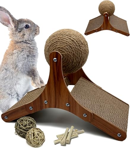 Rabbit Scratching Toys, Sisal Bunny Scratcher Ball and Scratch Cardboard Pad, Pet Enrichment Interactive Toy for Indoor Bunnies Ferrets Chinchillas Small Animals Boredom Breaker