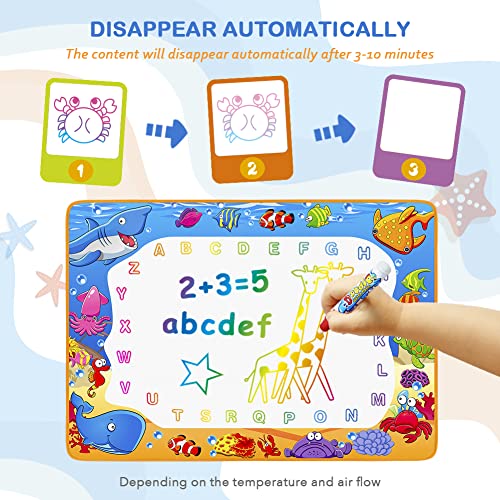Water Doodle Mat - Kids Color Painting Toy, Gift Set for Toddlers 3-7 | Great Educational Water Doodle Mat - Toddler Painting Toy Gift with Fun Stencils, Magic Pens & Drawing Templates for Kids - color: Ocean