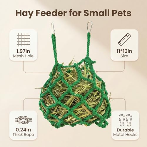 Green Rabbit Hay Feeder Mesh Bags, 13×11 Inch Spherical Polyester Hay Pouch - color: Green