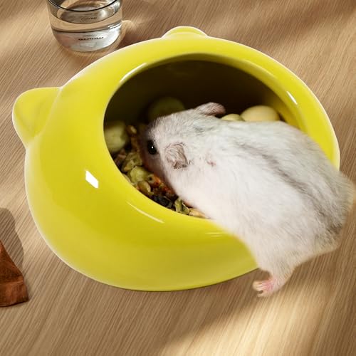 Ceramic Small Pet Hamster Food Bowl – Spill-Proof Guinea Pig & Hedgehog Dish – Durable, Easy to Clean, Non-Tip Design for Small Pets (Yellow) - color: Yellow