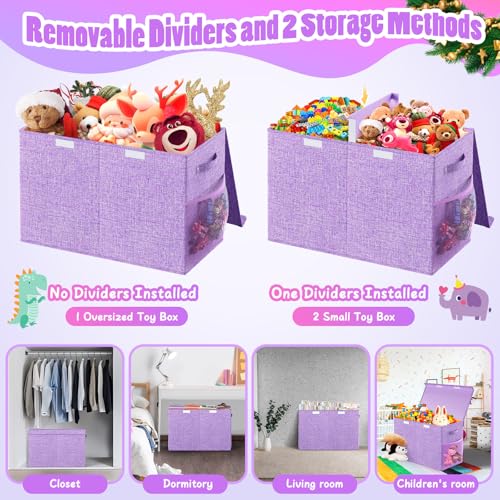 Large Toy Storage Box with Lid, Dividers, Collapsible Kids Toy Chest Purple | Toy Box for Boys, Girls, Nursery, Bedroom, Living Room, Playroom, 25 x 13 x 16 inches - color: Large Purple