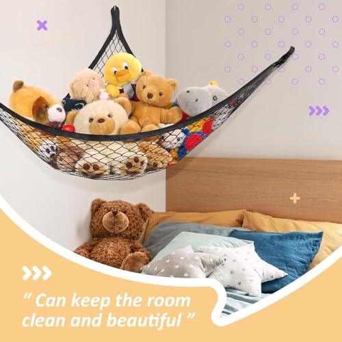 Lazebox Stuffed Animal Net Hammock for Plushie Toys, Stuffed Animal Hammock Corner for Kids' Room Decor, Ideas for Organizing Stuffy Collection, Black, L (67" x 40" x 40")-Pack of 2 - color: 2 Packs - Black, size: L (67" X 40" X 40")-pack of 2
