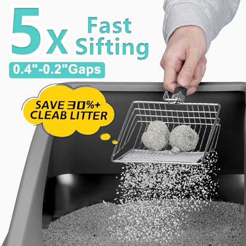 AIPERRO Stainless Steel Litter Box | XXL Deepened 8" Design Enclosed Box with Lid for Big Cats | High Sided, Anti-Urine Leakage | Non-Stick Bottom & Includes Litter Mat & Metal Scoop - color: Dark Grey, size: XX-Large