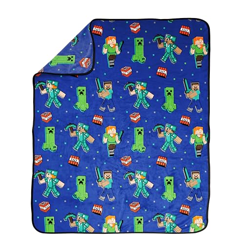 Jay Franco Minecraft Plush Throw Blanket - Measures 50 x 60 Inches - Kids Super Soft Blue Fleece Bedding, Features Creeper - color: Blue - Minecraft