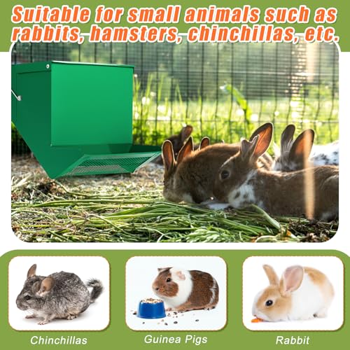 2 Pcs Rabbit Feeder for Cages Small Animal Food Pellet Dispenser with Lid Metal Chicken Grit Oyster Shell Squirrel Feeders Outside(7.7 Inches,Mesh Bottom,Green) - color: Green, size: 7.7 Inches, style: Mesh Bottom
