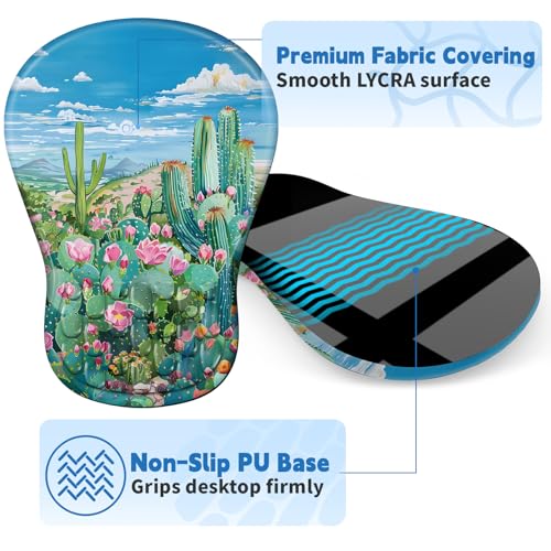 YIWEI Ergonomic Mouse Pad with Wrist Rest for Carpal Tunnel Pain Relief | Memory Foam Wrist Support,Non-Slip Rubber Base, Keyboard Computer Mousepad,Lycra Cloth Surface,Gaming Home Office - color: Cactus