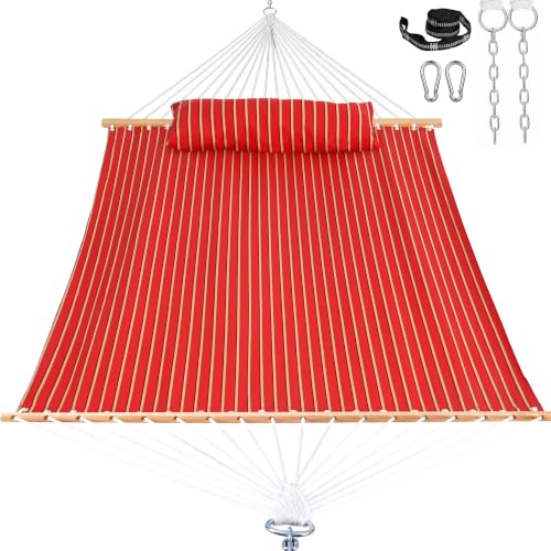 Lazy Daze 12 FT Sunbrella Fabric Hammock, Non-Fading Double Outdoor Hammock | 2 Person Hammock with Pillow, Straps, Carabiners , All Weather Fade Resistant for Outside, Harwood Crimson - color: Harwood Crimson
