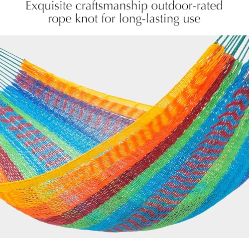 Family Handwoven Rope Mayan Hammock, 600 lbs Capacity, Extra Large | 2 Person, Portable Carrying Bag, Easy-Used Tree Straps, Carabiners, Soft Fabric, Patio (Tropical, XX-Large) - color: Tropical, size: XX-Large