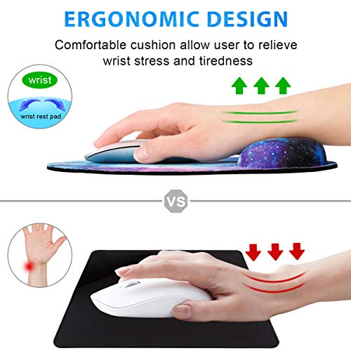 ToLuLu Mouse Pad with Wrist Rest Support, Gel Non-Slip Rubber Base Mousepad | Ergonomic Cute Mouse Pad, Mouse Wrist Rest Pad for Laptop Computer Home Office Working Gaming Pain Relief, Nebula Galaxy - color: Nebula Galaxy