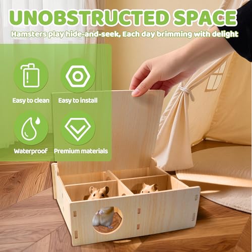 Multi-Chamber Hamster Houses and Hideouts Wooden Hamster Tunnels Toys | Hamster Maze with Flip Cover Secret Peep Shed Hamster Maze Habitat for Mice Gerbils Lemmings & Small Animals