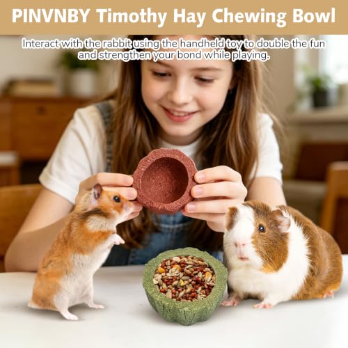 PINVNBY 6 Pcs Hamster Chew Toys Edible Natural Timothy Hay Guinea Pig Chew Bowl Teeth Grinding Chewing Chinchilla Treats for Guinea Pigs Mice Rabbits Gerbils