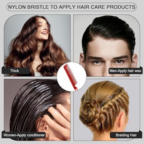 SIMPOR 3 Row Hair Comb for Natural Detangling, Hair Styling Brush, Nylon Bristle Unbraider Teasing Rat Tail Comb for Women Men Red - color: Red