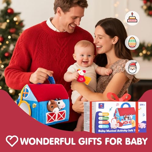 hahaland Baby Toys 6-12 Months, Surprise Barn Farm Animals with Sounds Word | 6PCS Farm Toys Montessori Toys for 6 Month Old Baby Gifts Toddlers Christmas Birthday Gift 1 Year Old Boy Girl Gifts