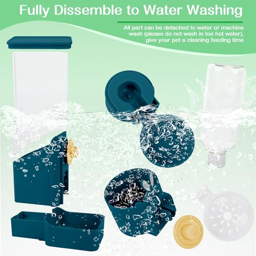 Hanging Automatic Pet Food and Water Dispenser, Auto Gravity Rabbit Ferret Bunny Hedgehog Feeder Water Dispenser Sets, Cat Dog Food and Water Dispenser Food Bowl for Cage Hanging (Dark Blue)