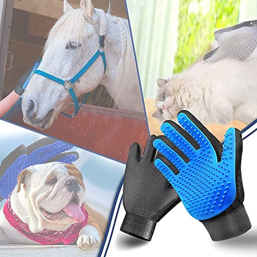 Pet Grooming Glove Hair Remover Brush Gentle Deshedding Efficient Pet Mitt Pet Massage Gloves Left & Right Hand Draw Dogs Cats Horses Long Short Fur (1Pair Left & Right Hand (Blue)) - color: Blue