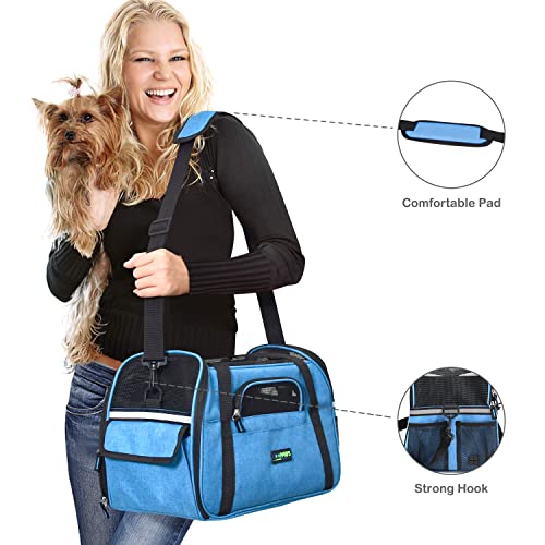 JESPET Soft-Sided Kennel Pet Carrier for Small Dogs, Cats, Puppy, Airline Approved Cat Carriers Dog Carrier Collapsible, Travel Handbag & Car Seat - color: Turquoise Blue, size: 17.0"L x 9.0"W x 11.5"H