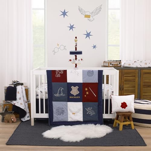 Warner Brothers Harry Potter Welcome Little Wizard Navy, Burgundy, Blue, and White 100% Cotton Fitted Crib Sheet - color: Harry Potter - Welcome Little Wizard