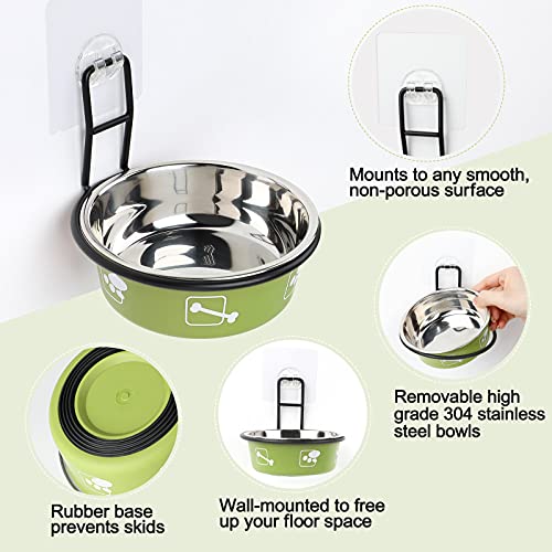 Torlam Elevated Pet Bowls, Wall Mounted Cat Food Dish, Raised Cat Food and Water Bowls, Stainless Steel Elevated Pet Bowls with Stand, Nonslip No Spill Pet Feeding Bowls (2 Packs) (Green) - color: Green