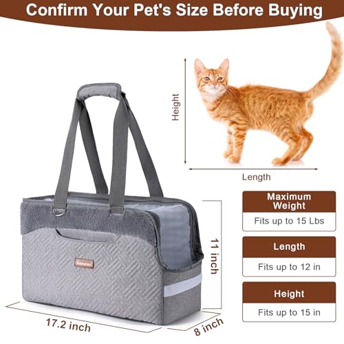 Cat Carrier Bag for Pets Up to 15 Lbs, Fully Open Mesh Roof, Side Vent & 3 Storage Pockets, Cat Dog Crate Travel Bag, Portable & Comfort Soft-Sided Dog Travel Bag, Grey