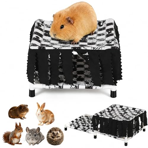 Guinea Pig Hideout with Fringe Curtain, Guinea Pig Bed | Small Animal Tent Hideaway, Stable Shelter Hut for Guinea Pig, Rabbit, Ferret, Chinchilla, Rat and Squirrel - color: Black