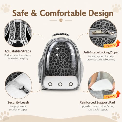 Expandable Cat Carrier Backpack with Bubble Window, Black and White | Breathable mesh, anti-collapse frame, side door, safety leash and escape-resistant zippers for vet visits and outdoor travel. - color: Black and White Animal