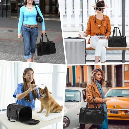 Fashion Dog Carrier Pet Carrier Airline Approved Cat Carrier for Small Dogs Cats Under 15 Lbs, Vegan Leather Collapsible Soft Sided Travel Puppy Carrier - color: Classic Jet Black