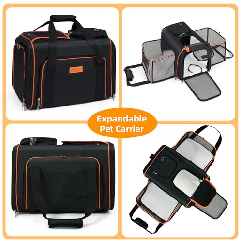 Cat Carrier,Portable Pet Carrier Bag for Cats and Small Dogs,Foldable Soft-Sided and Scratch-Proof mesh Cat Bag Pet Carriers,Airline Approved Pet Carrier,Pet Travel Carrier Up to 15 Lbs,Black - color: Black+